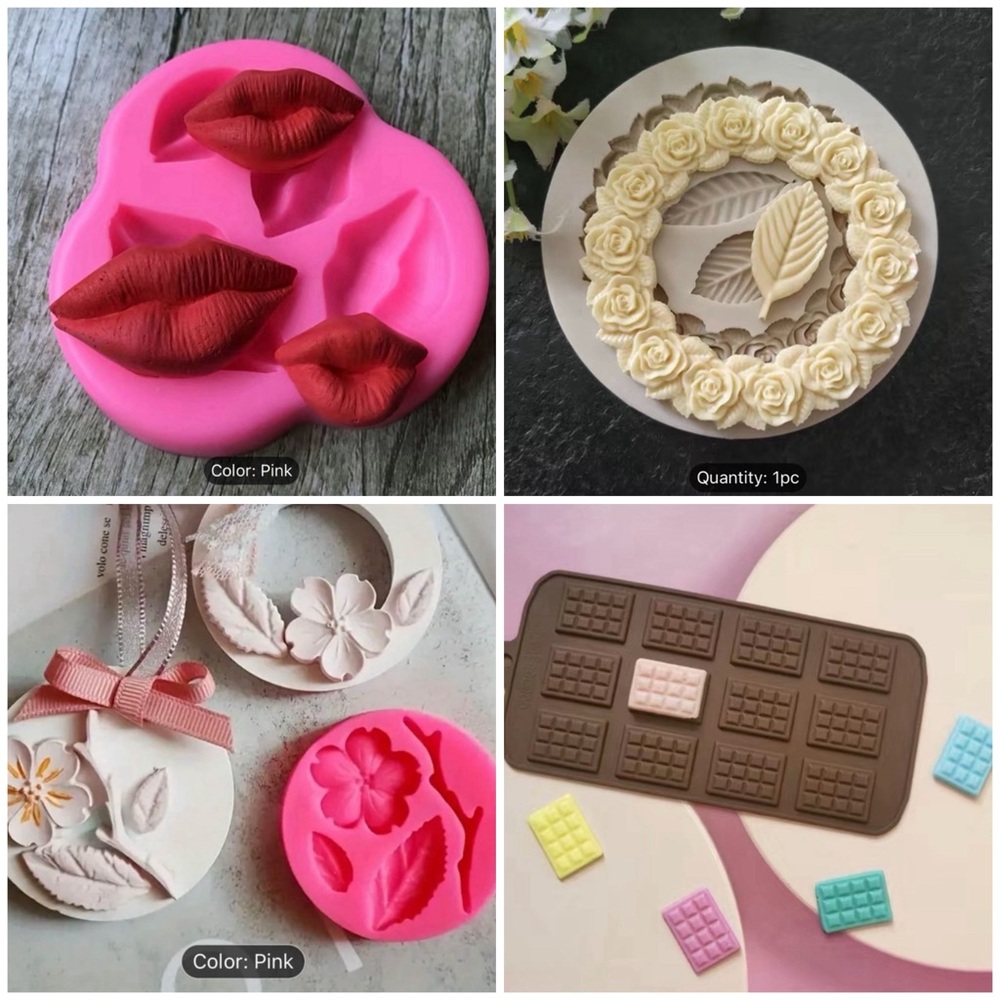 NEW 4 silicon molds for bakery decorating,resin in flower, chocolate, lips